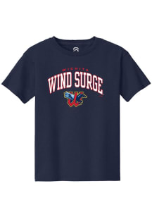 Summit Sportswear Wichita Wind Surge Youth Navy Blue Arch Mascot Short Sleeve T-Shirt