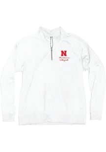 Blue 84 Nebraska Cornhuskers Womens White Sanded Volleyball Qtr Zip