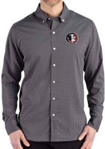 Cutter and Buck Florida State Seminoles Mens Black Vault Gingham LS Woven Long Sleeve Dress Shirt