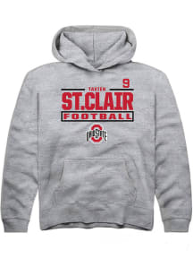 Tavien St. Clair  Rally Ohio State Buckeyes Youth Grey NIL Stacked Box Long Sleeve Hoodie