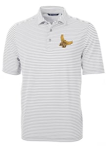 Cutter and Buck Rowan University Mens Silver Virtue Stripe Pique Short Sleeve Polo