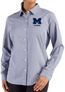 Cutter and Buck Michigan Wolverines Womens Alumni Epic Confidence Gingham Long Sleeve Navy Blue Dr..