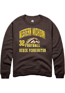 Derek Pennington Western Michigan Broncos Mens Brown Football NIL Arch Logo Player Crew