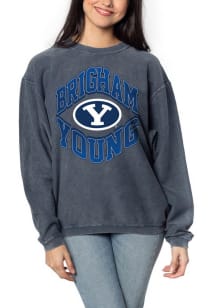 BYU Cougars Womens Navy Blue Corded Crew Sweatshirt