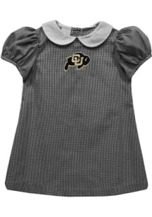Vive La Fete Colorado Buffaloes Toddler Girls Black Gingham Collar Short Sleeve Dress