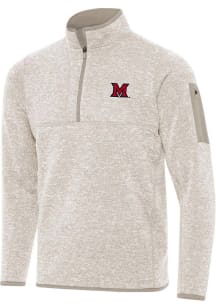 Antigua Miami RedHawks Mens Oatmeal Fortune Long Sleeve Qtr Zip Pullover