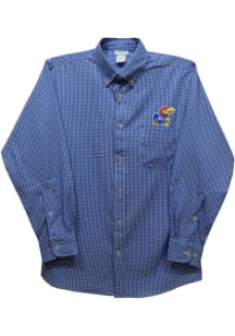 Vive La Fete Kansas Jayhawks Baby Blue Gingham Long Sleeve Polo
