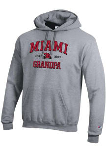 Champion Miami RedHawks Mens Grey Est. Date Grandpa Powerblend Long Sleeve Hoodie