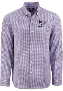 Cutter and Buck K-State Wildcats Mens Purple Skyline Gingham Long Sleeve Dress Shirt