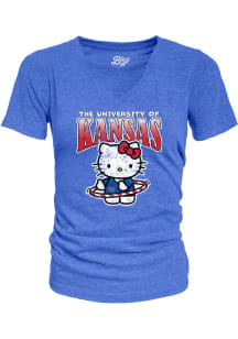 Blue 84 Kansas Jayhawks Womens Blue Hello Hoops Short Sleeve T-Shirt