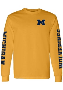 Michigan Wolverines Yellow Double Sleeve Print Long Sleeve T Shirt