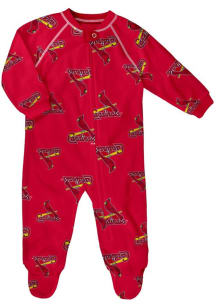 St Louis Cardinals Baby Red Raglan All Over Print Loungewear One Piece Pajamas