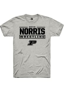 Dustin Norris Purdue Boilermakers Ash NIL Stacked Box Short Sleeve Player T Shirt