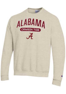 Champion Alabama Crimson Tide Mens Oatmeal Powerblend Long Sleeve Crew Sweatshirt