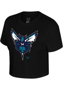 Charlotte Hornets Womens Black Stadium Crop Short Sleeve T-Shirt