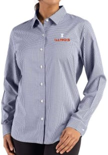 Cutter and Buck Illinois Fighting Illini Womens Epic Confidence Gingham Long Sleeve Navy Blue Dres..