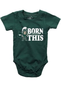 Wes and Willy Michigan State Spartans Baby Green Born Into This Short Sleeve One Piece