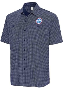 Antigua Tennessee Titans Mens Navy Blue Mosiaic SS Short Sleeve Dress Shirt
