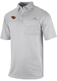 Columbia Oregon State Beavers Mens Grey Heat Seal Omni Wick Flycaster Short Sleeve Polo