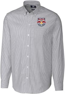 Cutter and Buck New York Red Bulls Mens Charcoal Stretch Oxford Stripe Big and Tall Dress Shirt