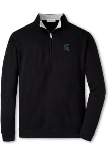 Peter Millar Michigan State Spartans Mens Black Crown Comfort Long Sleeve Qtr Zip Pullover