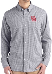Cutter and Buck Houston Cougars Mens Black Gingham LS Woven Long Sleeve Dress Shirt