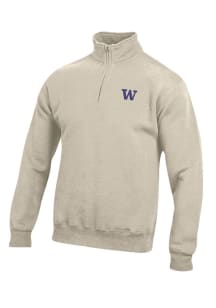 Gear for Sports Washington Huskies Mens Oatmeal Big Cotton Long Sleeve Qtr Zip Pullover