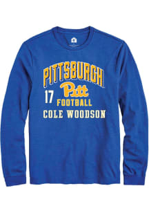 Cole Woodson Pitt Panthers Blue Football NIL Arch Logo Long Sleeve Player T Shirt