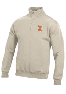 Gear for Sports Illinois Fighting Illini Mens Oatmeal Big Cotton Long Sleeve Qtr Zip Pullover