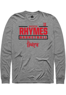 Quentin Rhymes Nebraska Cornhuskers Graphite NIL Stacked Box Long Sleeve Player T Shirt