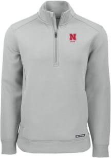 Cutter and Buck Nebraska Cornhuskers Mens Ash Alumni Roam Long Sleeve Qtr Zip Pullover