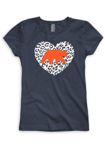 Chicago Girls Navy Blue Glitter Cheetah Print Heart Short Sleeve Tee