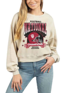Indiana Hoosiers Womens Oatmeal 2025 College Football National Champions Campus Crop Crew Sweatshi..