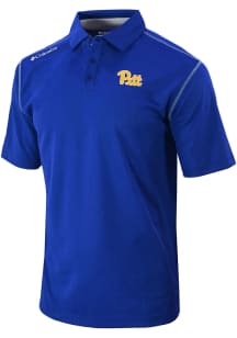 Columbia Pitt Panthers Mens Blue Heat Seal Omni Wick Shotgun Short Sleeve Polo