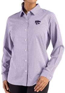 Cutter and Buck K-State Wildcats Womens Epic Confidence Gingham Long Sleeve Purple Dress Shirt