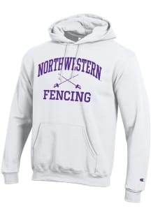 Champion Northwestern Wildcats Mens White Fencing Icon Powerblend Long Sleeve Hoodie