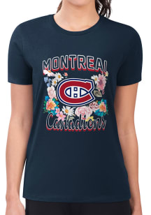 4Her Montreal Canadiens Womens Navy Blue Flowers Fitted Short Sleeve T-Shirt