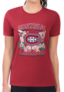 4Her Montreal Canadiens Womens Red Flowers Fitted Short Sleeve T-Shirt