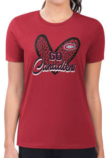 4Her Montreal Canadiens Womens Red Leopard Heart Fitted Short Sleeve T-Shirt