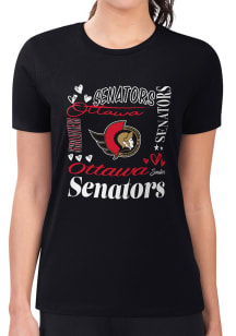 4Her Ottawa Senators Womens Black Collage Fitted Short Sleeve T-Shirt
