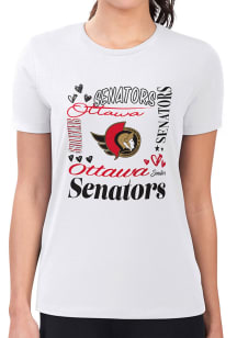 4Her Ottawa Senators Womens White Collage Fitted Short Sleeve T-Shirt