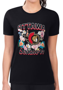 4Her Ottawa Senators Womens Black Flowers Fitted Short Sleeve T-Shirt