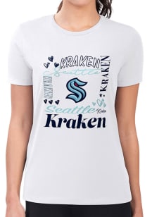 4Her Seattle Kraken Womens White Collage Fitted Design Short Sleeve T-Shirt