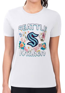 4Her Seattle Kraken Womens White Flowers Fitted Design Short Sleeve T-Shirt
