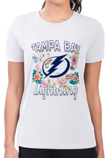 4Her Tampa Bay Lightning Womens White Flowers Fitted Short Sleeve T-Shirt