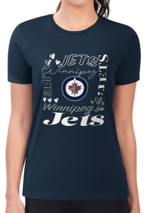 4Her Winnipeg Jets Womens Navy Blue Collage Fitted Short Sleeve T-Shirt