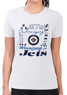 4Her Winnipeg Jets Womens White Collage Fitted Design Short Sleeve T-Shirt
