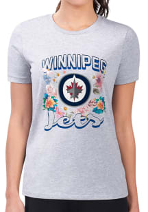 4Her Winnipeg Jets Womens Grey Flowers Fitted Design Short Sleeve T-Shirt