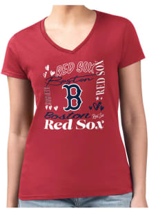 4Her Boston Red Sox Womens Red Collage Fitted Design Short Sleeve T-Shirt