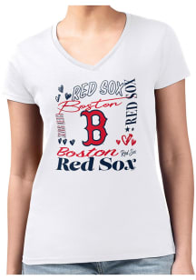 4Her Boston Red Sox Womens White Collage Fitted Design Short Sleeve T-Shirt